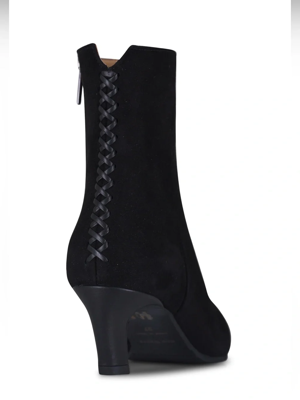 Ron White Loralie Onyx Black Suede Ankle Bootie with Braided Back Detail -